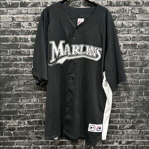 Majestic Black Silver and White Marlins Jersey!